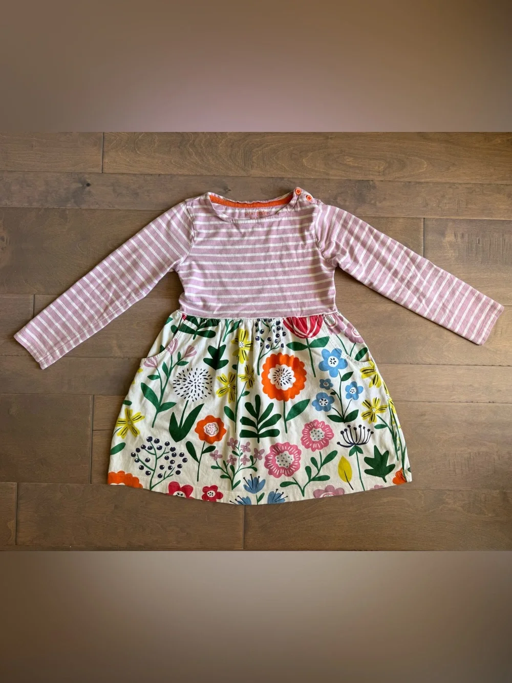 Mini Boden Floral and Striped Jersey Dress